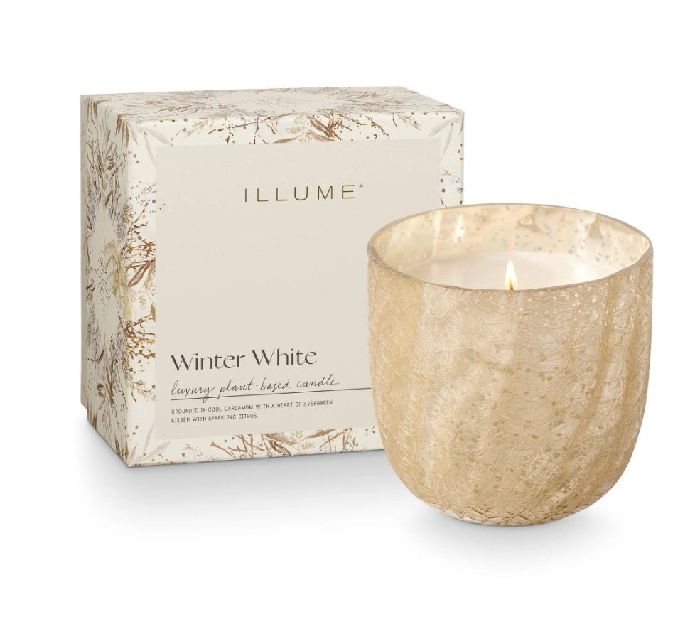 Winter White Candle, Luxe Sanded Glass, Large